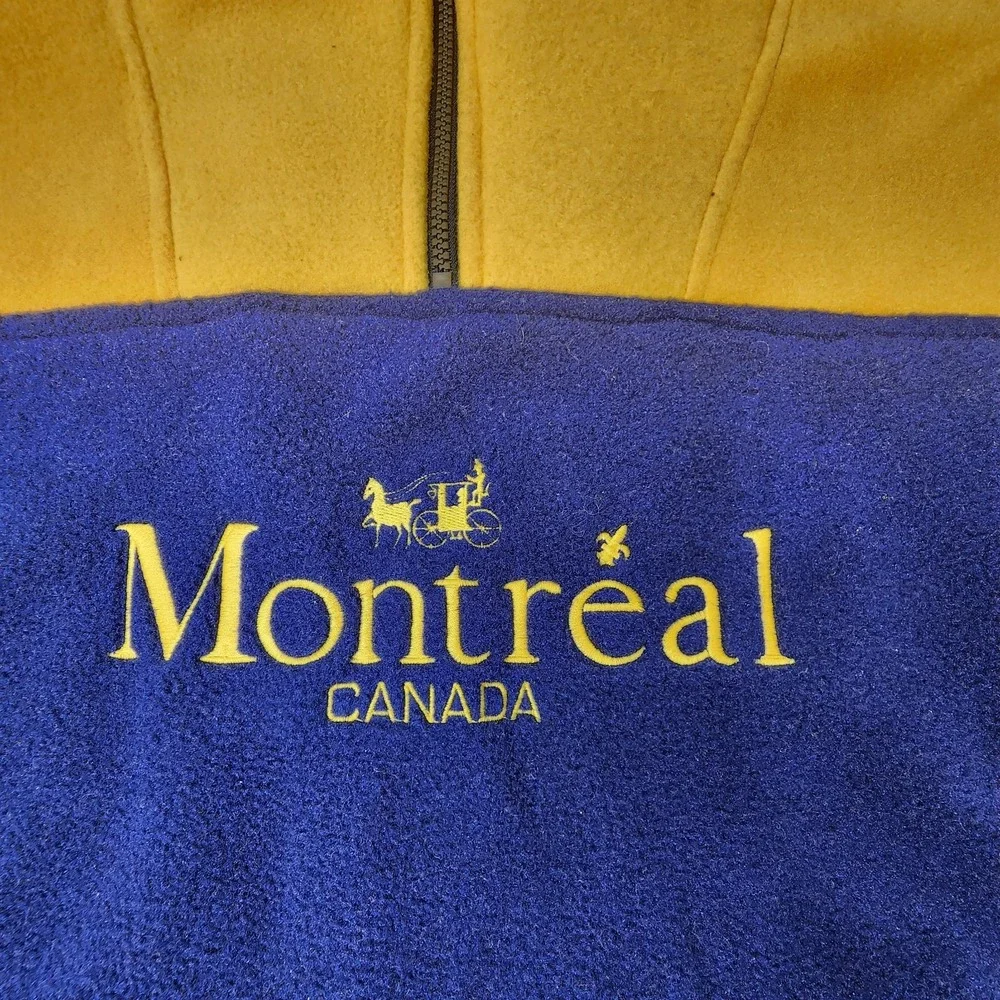 Montreal Canada Vintage 1/4 Zip Sweater Fleece Size LRG Blue Yellow Made In CAN